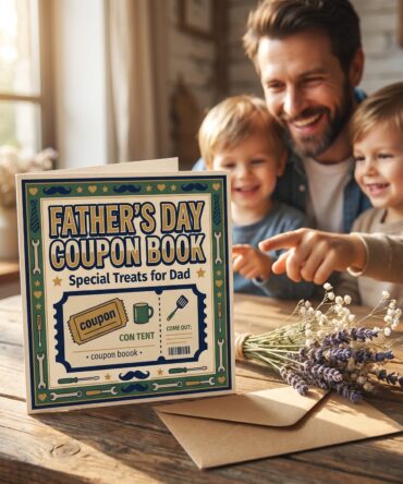 Fathers Day Coupon Book Printable | Vintage Ticket Style Dad Gift | Navy Green Gold Cream | Digital Download Activity