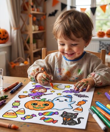 Halloween Coloring Book for Kids Ages 4-8 | 50 Cute Not Scary Pages | Printable Pumpkins Ghosts Cats | Instant Digital Download PDF