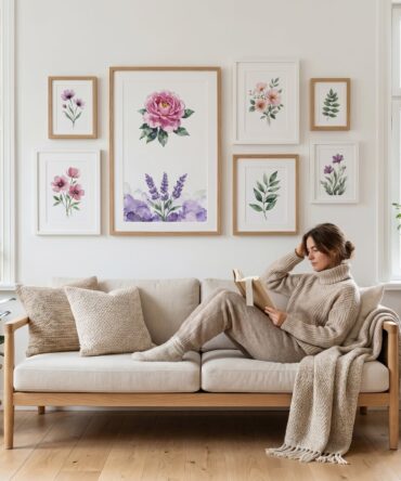 Botanical Wall Art Prints | Watercolor Floral Gallery Set | Pink Purple Lavender Rose Peony Printable Digital Download for Home Decor Gift