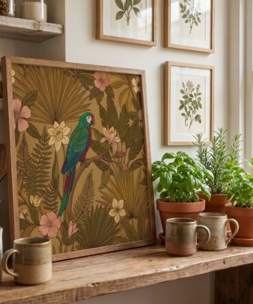 Vintage Tropical Bird Prints | Botanical Wall Art Decor | Exotic Parrot & Hummingbird | Earthy Jewel Tones | Digital Download
