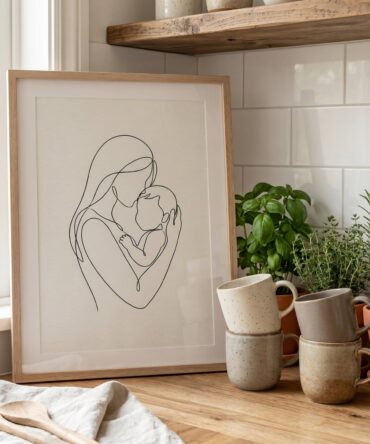 Motherhood Art Print | Minimalist Mom & Baby Line Art Wall Decor | Abstract Nursery Printable | Neutral Tones Digital Download