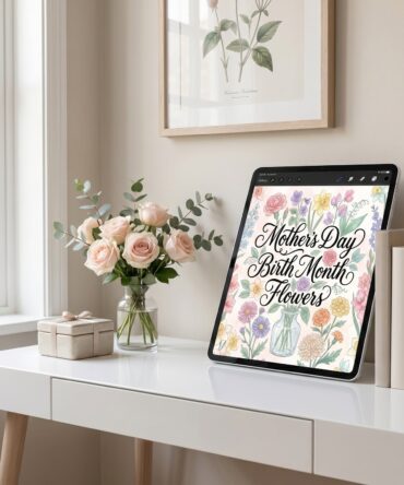 Mother's Day Birth Month Flowers Digital Art | Muted Watercolor Botanical Print | Vintage Vase Floral Wall Decor Printable
