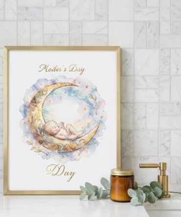 Mother's Day Celestial Art | Ethereal Watercolor Moon & Stars Print | Printable Wall Decor for Mom Gift | Digital Download
