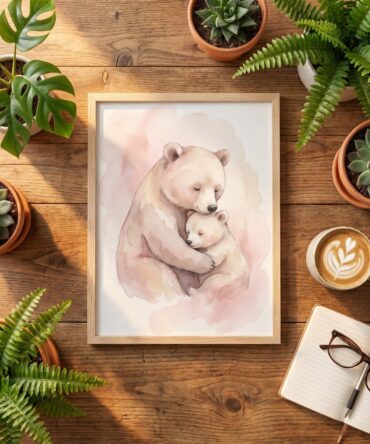 Cute Mom Baby Animal Art | Watercolor Nursery Prints | Adorable Woodland Theme Decor | Printable Digital Download