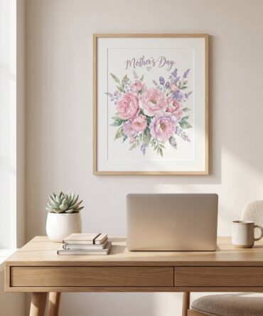 Mother's Day Watercolor Floral Wall Art | Pink Lavender Peony Rose Bouquet Print | Elegant Botanical Digital Download