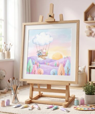 Baby Animal Nursery Wall Art | Hot Air Balloon Print | Koala Bunny Duck Watercolor Pastel Art | Kids Room Decor | Digital Download Printable