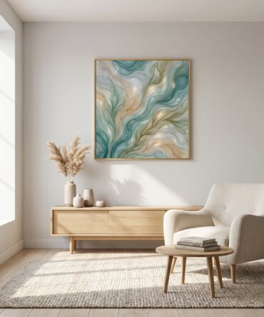 Abstract Fluid Art Print | Teal Sage Green Beige Gold Wall Art | Modern Healing Decor Digital Download | Printable Fine Art