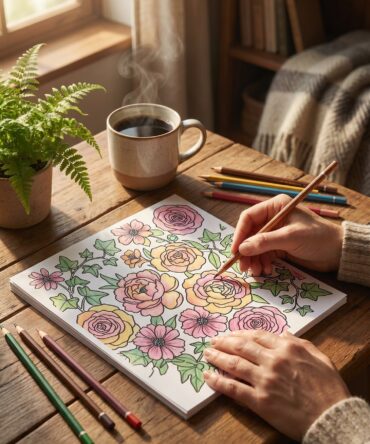 Floral Coloring Book | Adult Coloring Pages | Printable Flower Designs with Roses & Peonies | Botanical Digital Download for Relaxation Gift