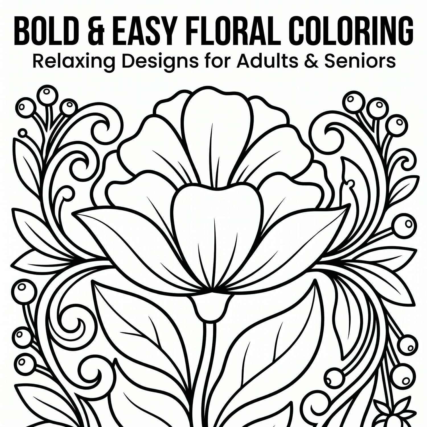 Bold & Easy Floral Coloring Book for Adults | Large Print Flowers | Stress Relief Beginner Botanical Pages | Printable Digital Download